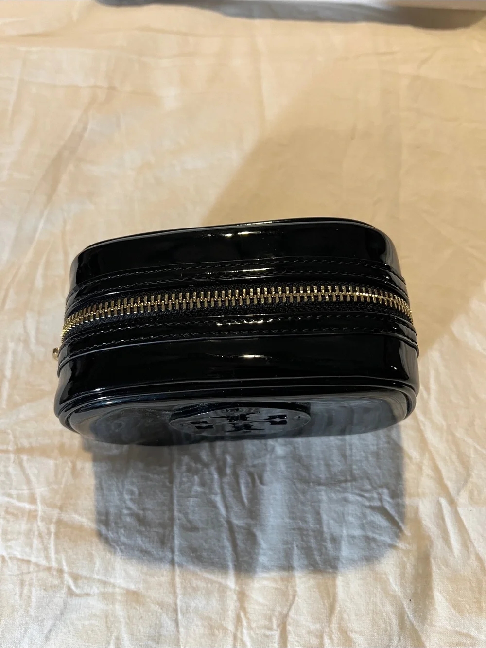 Tory Burch Black Patent Logo Cosmetic Pouch